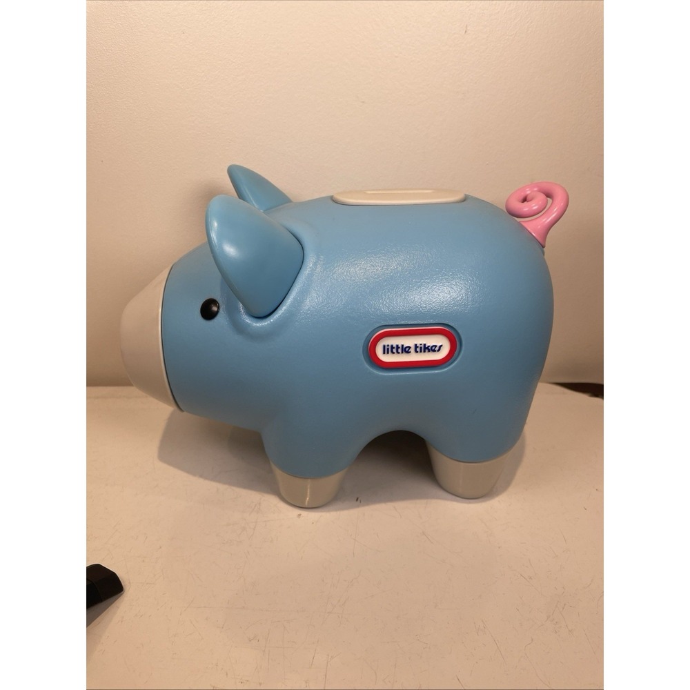 Little Tikes Piggy Bank Blue Pig w/ Curly Tail and Stopper Retired HTF